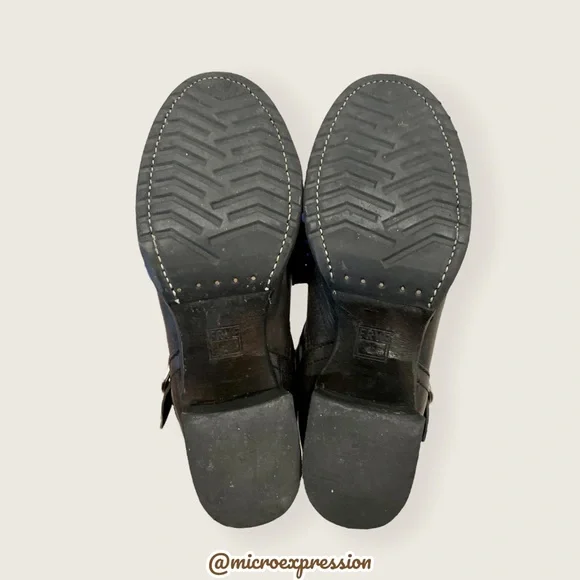 Frye Vera Slouch Grey Black Leather Block Heel Moto Knee High Tall Buckle Boot - Picture 12 of 13